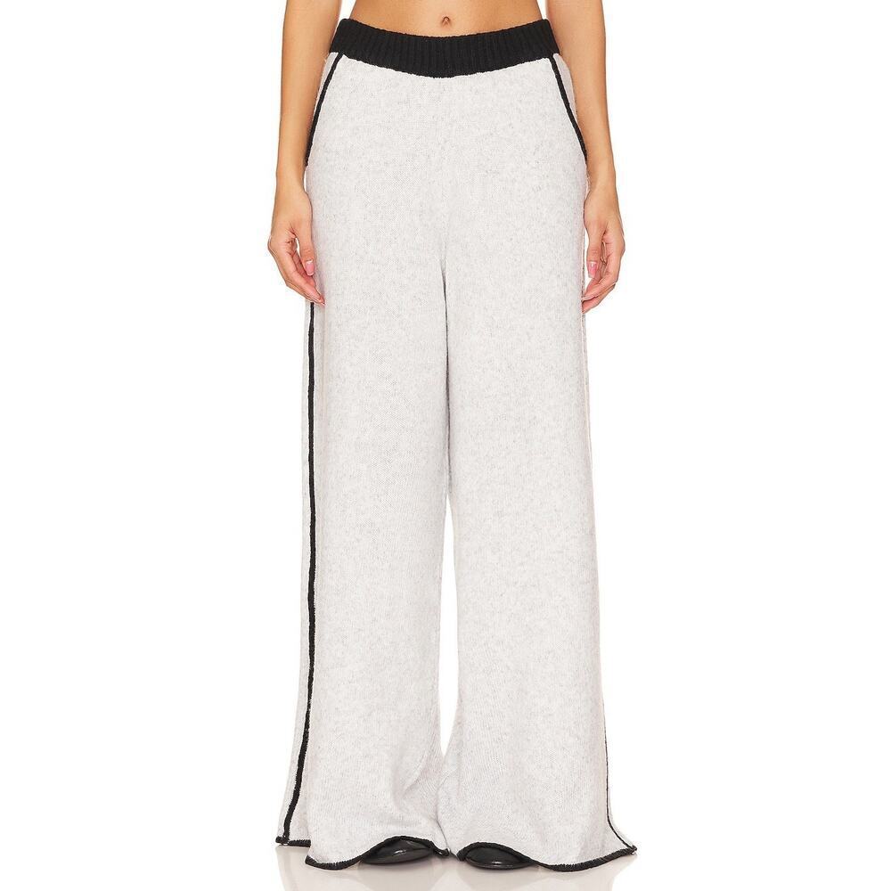 NWT WeWoreWhat Wide Leg Pull On Pants Womens Small Heather Gray Black Piping